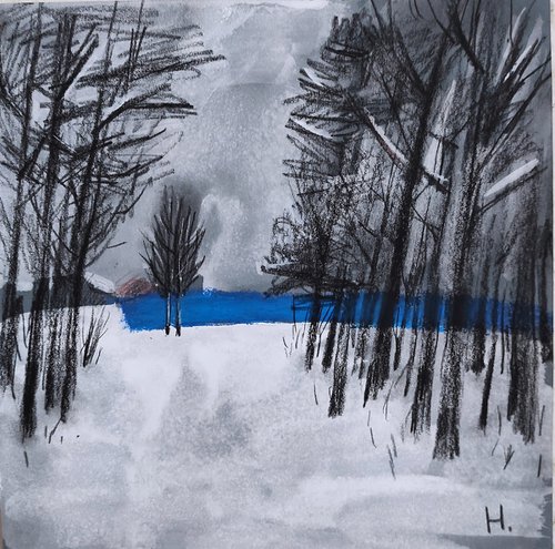 Snow and the blue fence by Natasha Voronchikhina