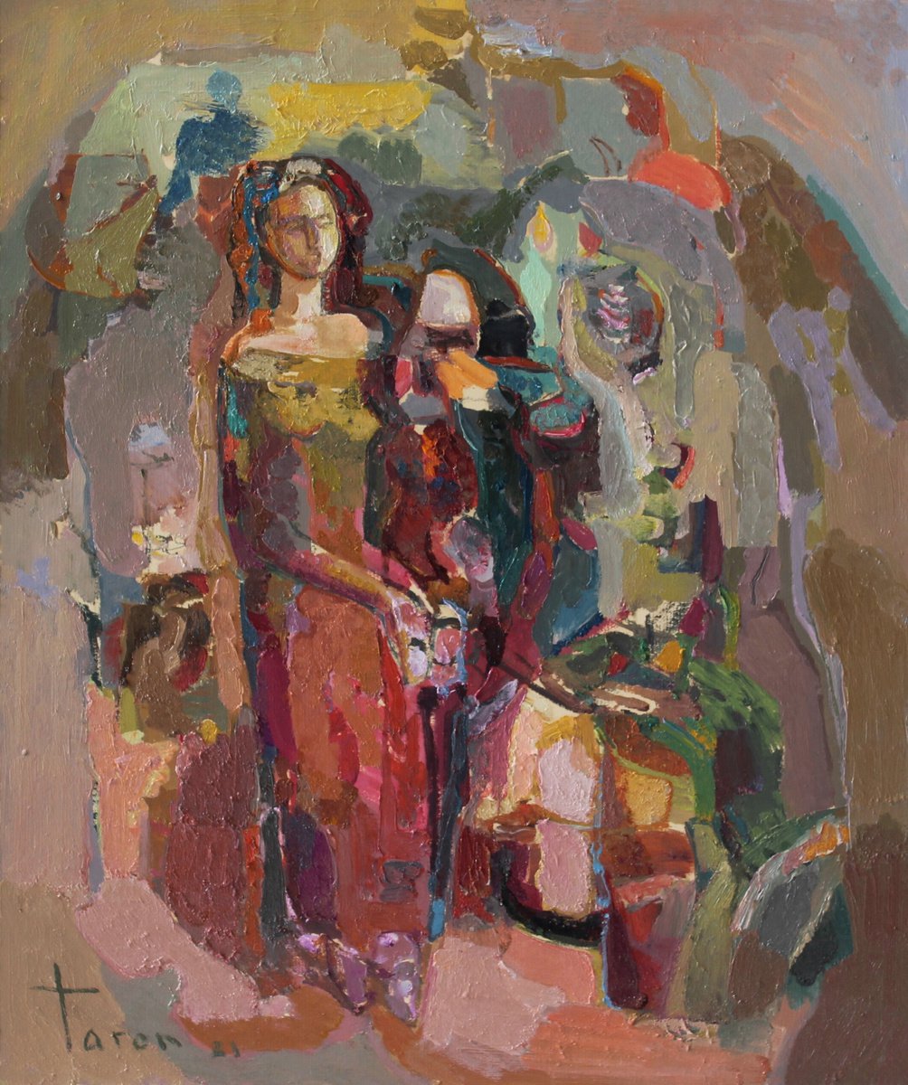 Abstract Oil Painting By Taron Khachatryan, 13 X 16", Motherhood, Original Artwork