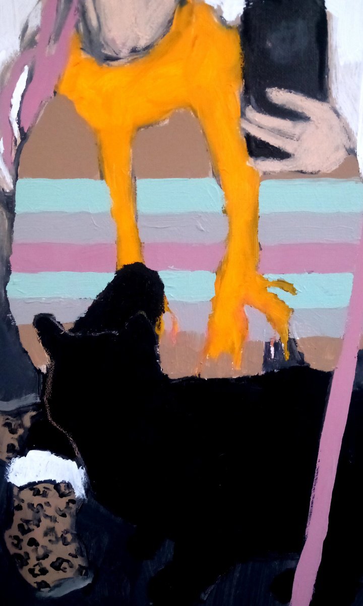 Naive Portrait Acrylic Painting By Valerie Lazareva, 20 X 28", #89/24 Reflection, Original Artwork