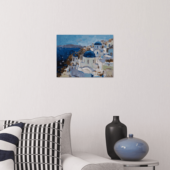 Santorini, Greece seascape - Original oil impasto landscape painting