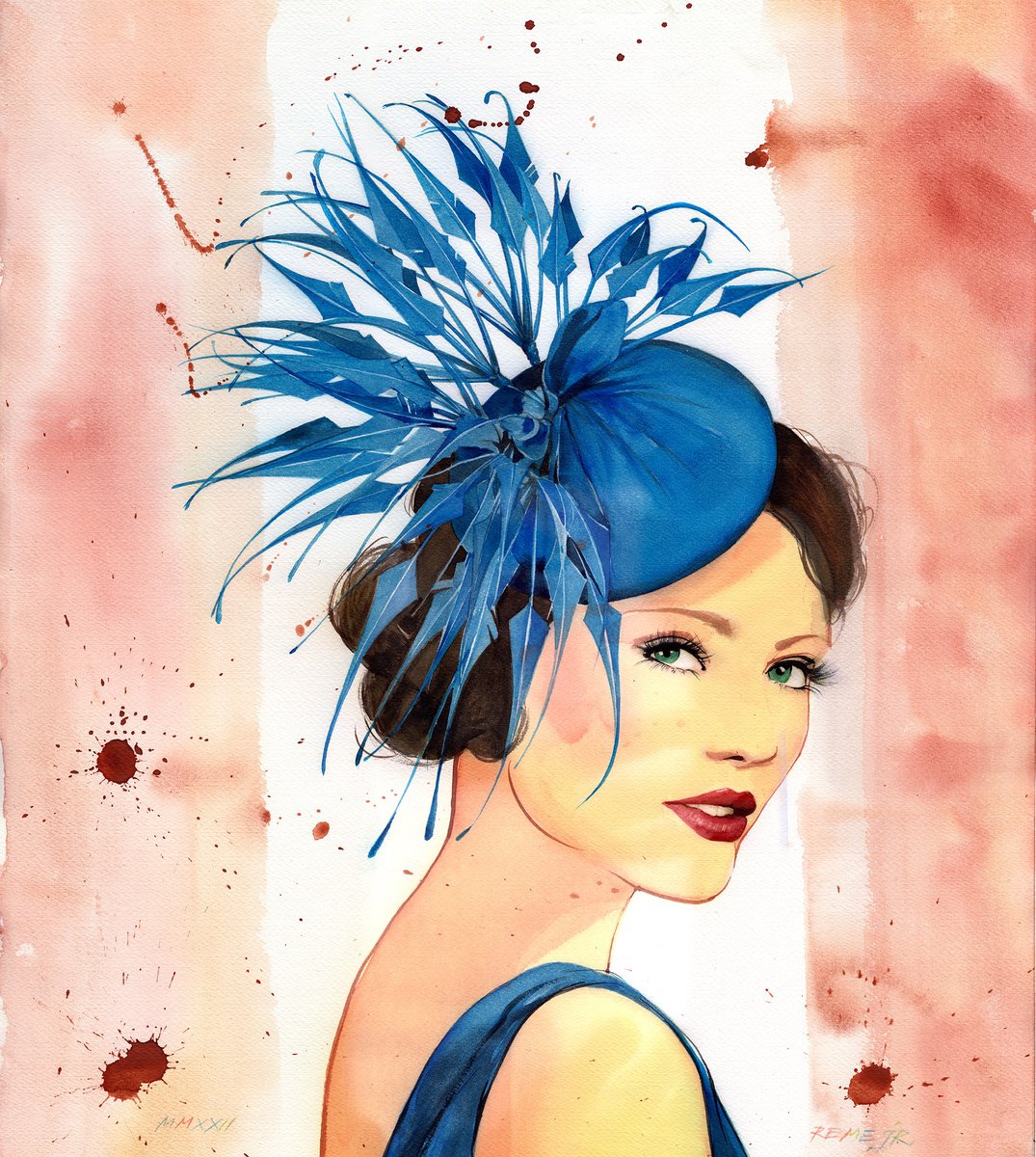 Expressive Portrait Watercolour By Reme Jr., 20 X 24", Beautiful Woman Xxx, Original Artwork