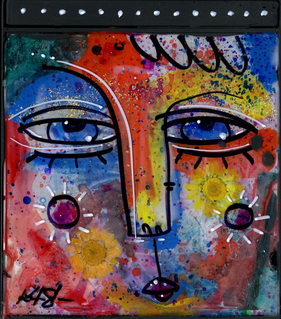 Mixed Media Funky Face 5 - Altered Cd Case Art