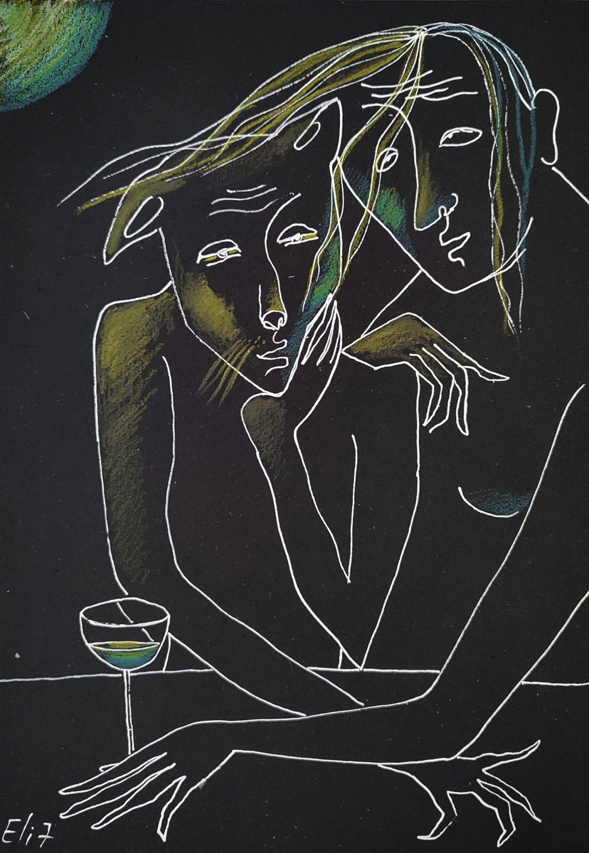 Expressive Drawing , Under The Full Moon By Elisheva Nesis, 9 X 13, Artwork For Sale On Artfinder