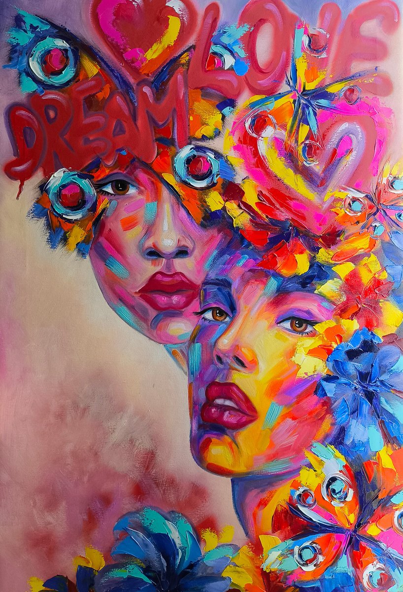 Abstract Portrait Oil Painting By Anastasia Kozorez, 22 X 31, Dream Flow, Original Artwork