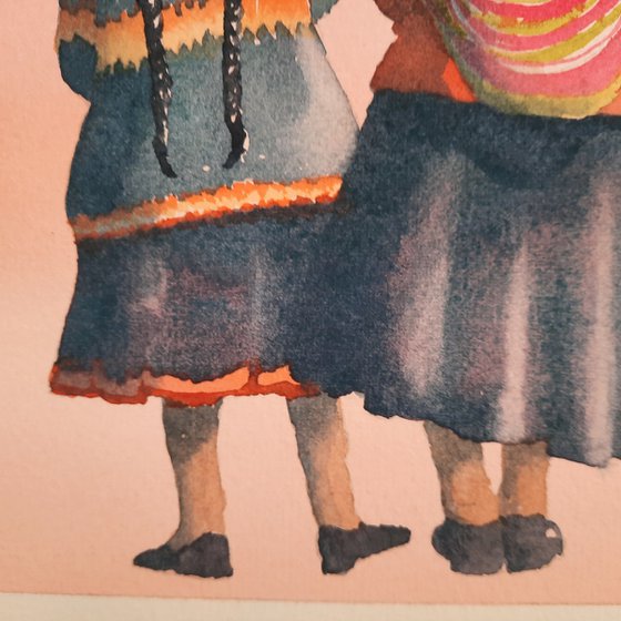 Peruvian Pinks - Original Watercolour Painting of Peruvian Women - UK Artist