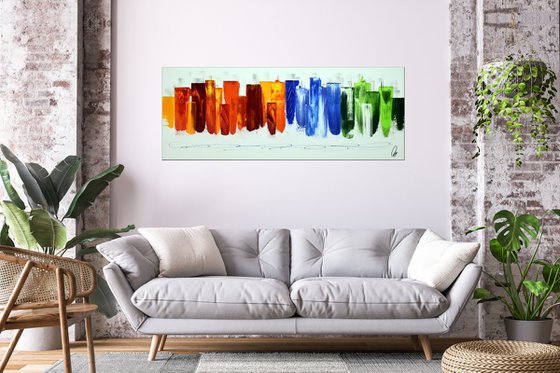 Rainbow CIty  - Abstract Art - Acrylic Painting - Canvas Art - Abstract Skyline Painting - Ready to Hang