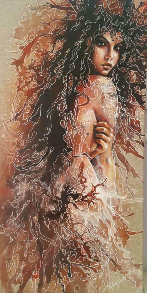 "Undina"60x30x2cm,original acrylic,painting on canvas , ready to hang by Elena Kraft