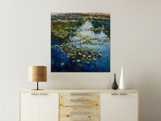 White Water Lilies - Impasto Original Oil painting