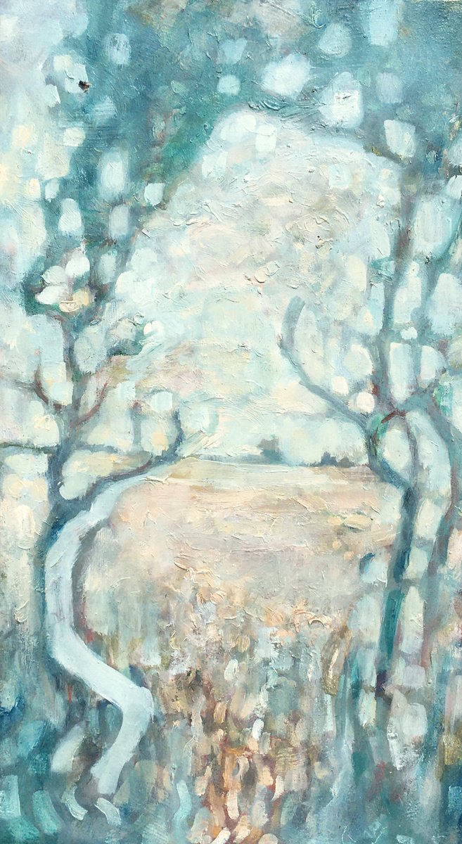 Impressionistic Landscape Oil Painting By Guy Pickford, 12 X 22, Cold Mornings, Original Artwork