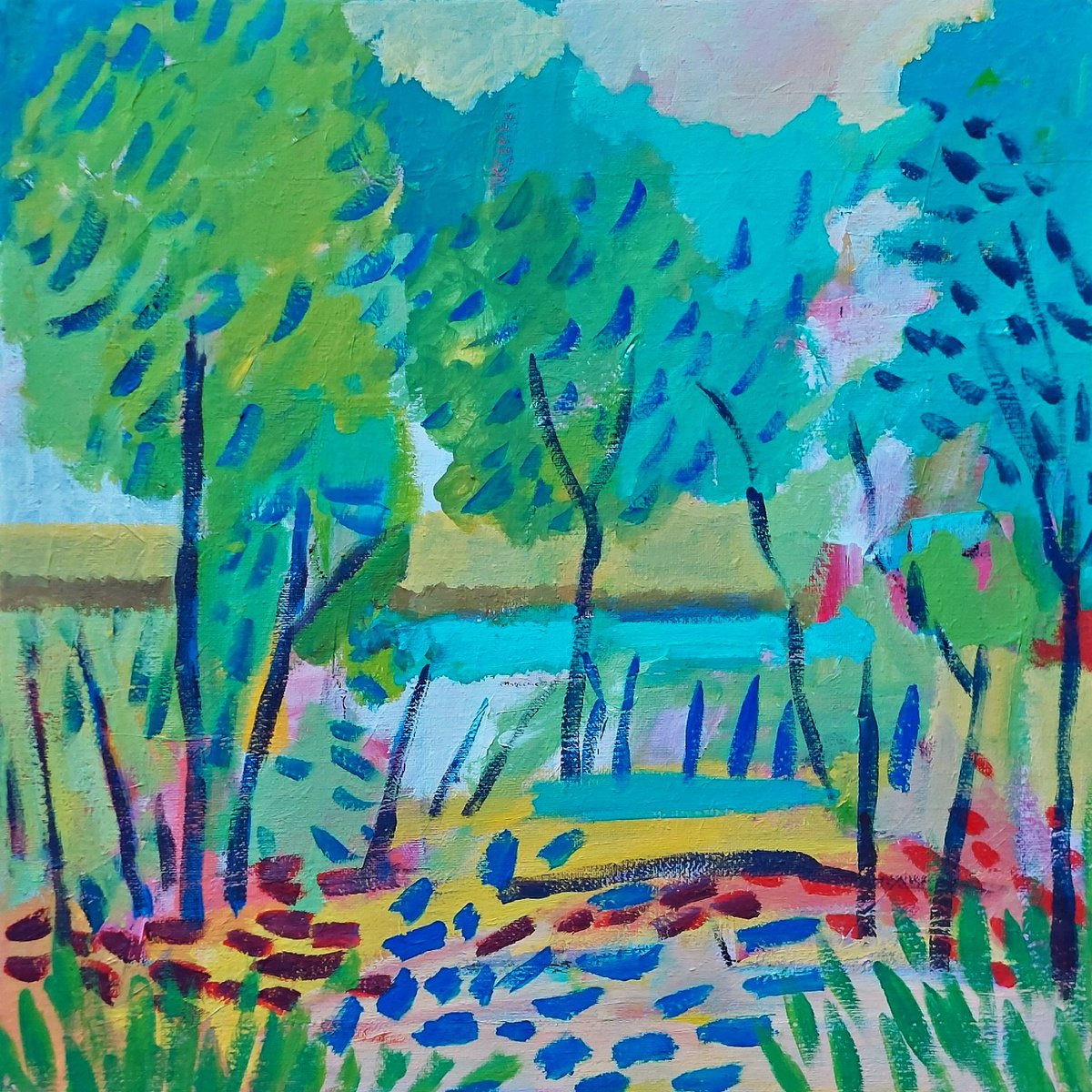 Trees Around The Lake Vi By Jan Rippingham, 16 X 16, Artwork For Sale On Artfinder