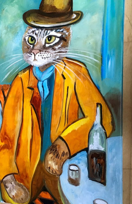 Troy The Cat  With a Wine glass inspired by portrait of Amedeo Clemente Modigliani