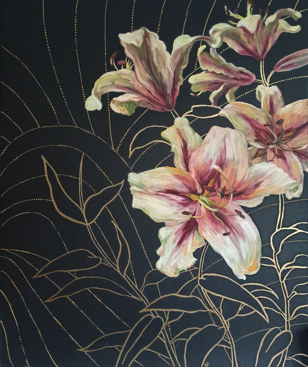 Illustrative Botanical Painting By Alona Vakhmistrova, 20 X 24, Lilies, Original Artwork