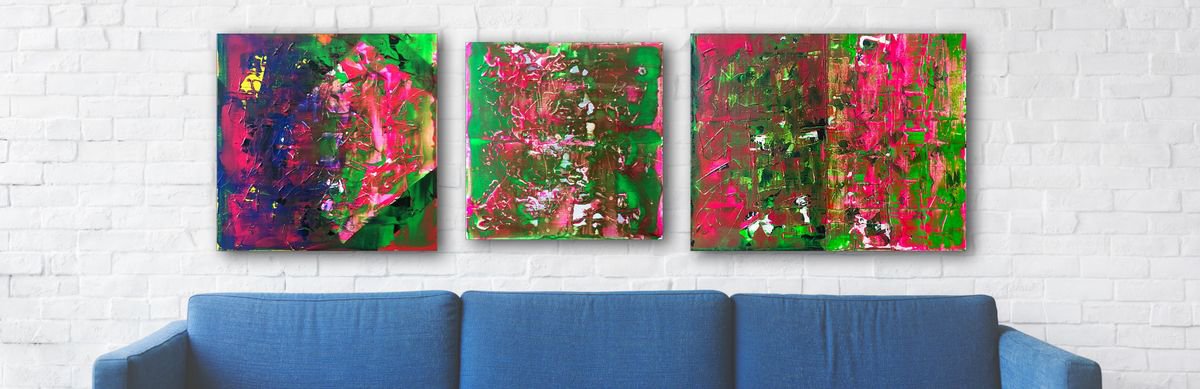 Green With Envy - FREE USA SHIPPING - Original Large PMS Abstract Triptych Acrylic Paint... by Preston M. Smith (PMS)