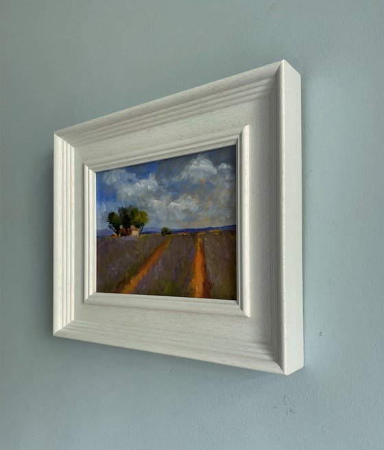 Original oil Impressionist Tuscany countryside lavender landscape.
