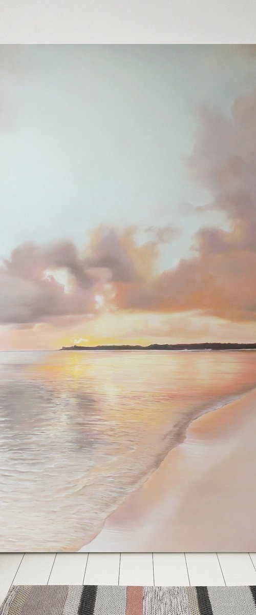 "Pink Dream" Pink beige seascape art by Mary Amur