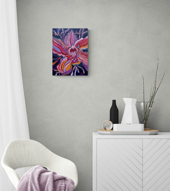 ORCHID 01- 40x30 cm oil painting, bright orchid, red, sensual