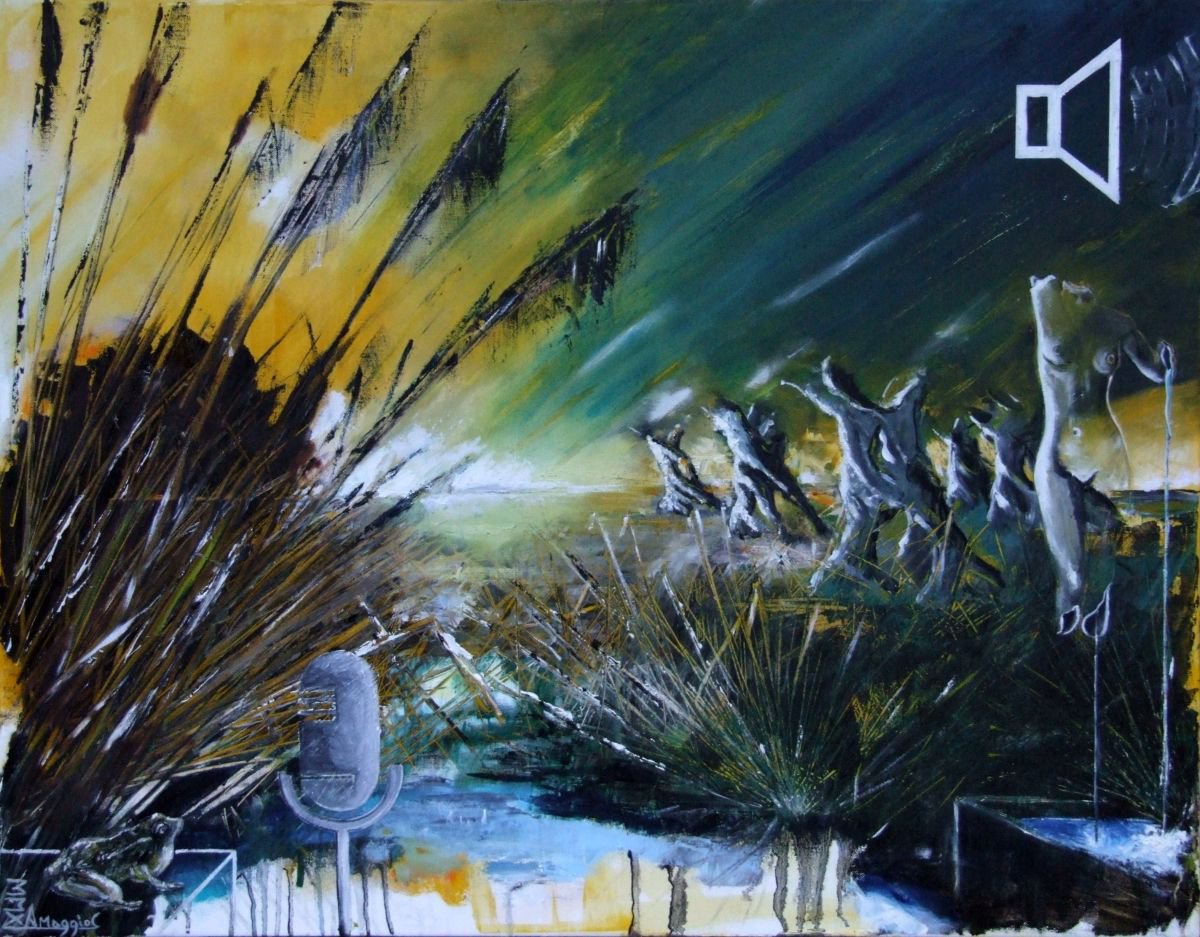 Surrealistic Landscape Oil Painting By Antonio Maggio Carluccio, 28 X 20, Lu Rusciu De Lu Mare, Original Artwork