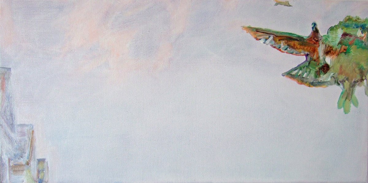 Impressionistic Animal Oil Painting By Sebastian Rudko, 24 X 12", Salutation, Original Artwork