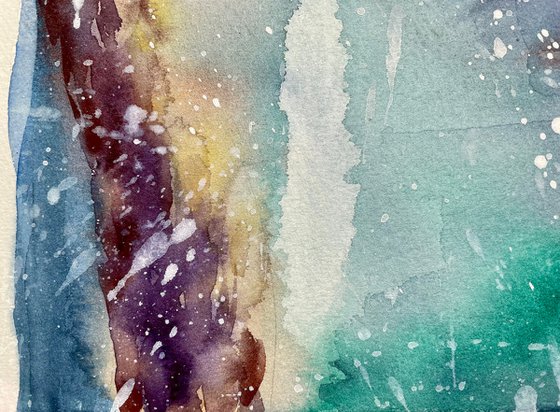 Winter Abstract Watercolor Painting, First Snow Original Painting, Christmas Wall Art, Cozy Home Gifts