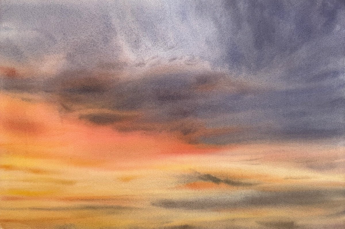 Abstract Landscape Watercolour By Alona Hryn, 22 X 15, Final Glow, Original Artwork