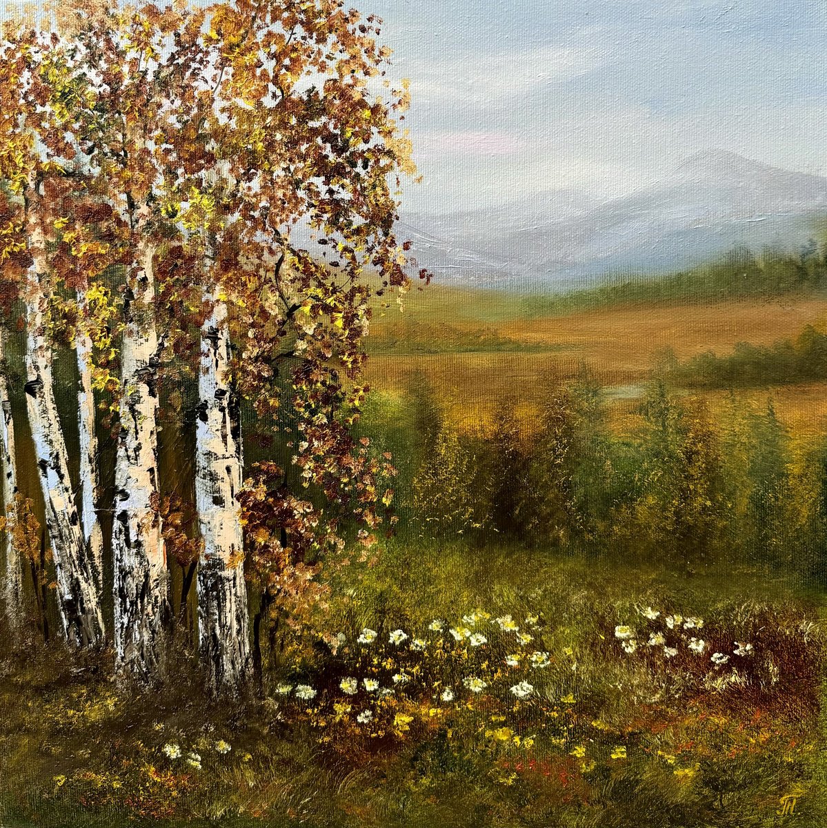 Impressionistic Landscape Oil Painting By Tanja Frost, 16 X 16", Promise Of Autumn, Original Artwork