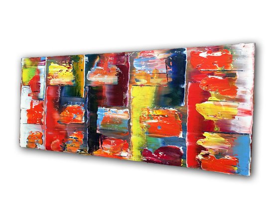 "No Problems Only Solutions" - SPECIAL PRICE-  Original PMS Oil Painting On Reclaimed Wood - 38 x 16 inches