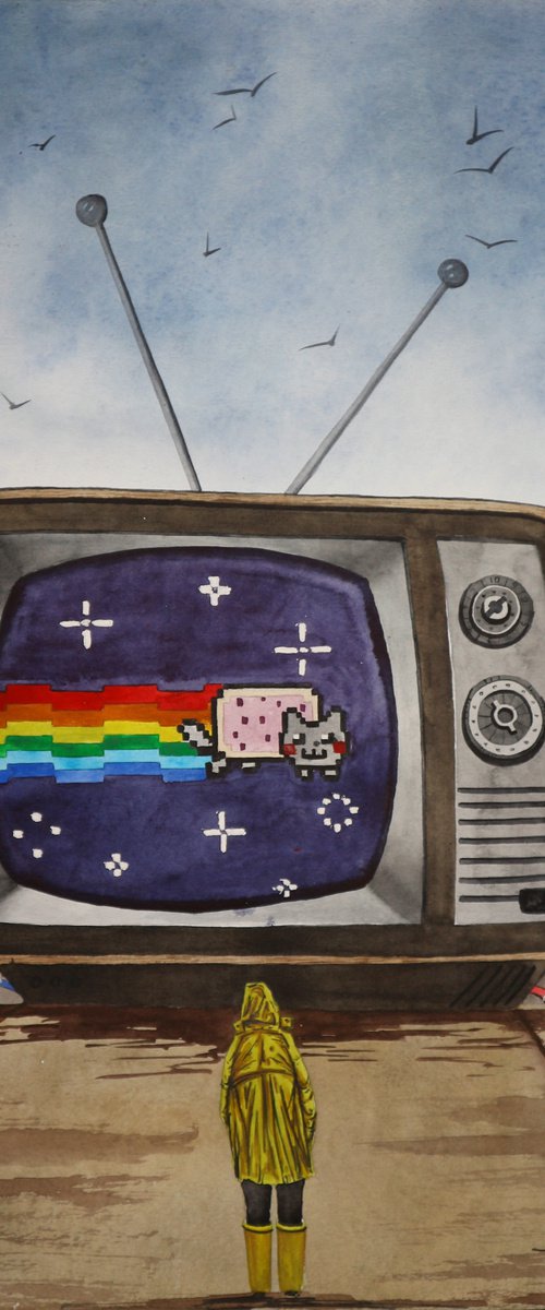 "Nyan cat" 2022 Watercolor on paper 60x42 by Eugene Gorbachenko