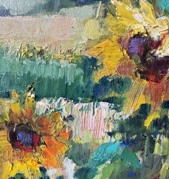 landscape of a field with sunflowers
