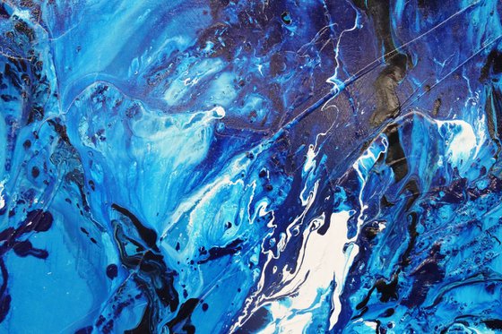 Indigo Waters 200cm x 120cm Blue White Textured Abstract Art