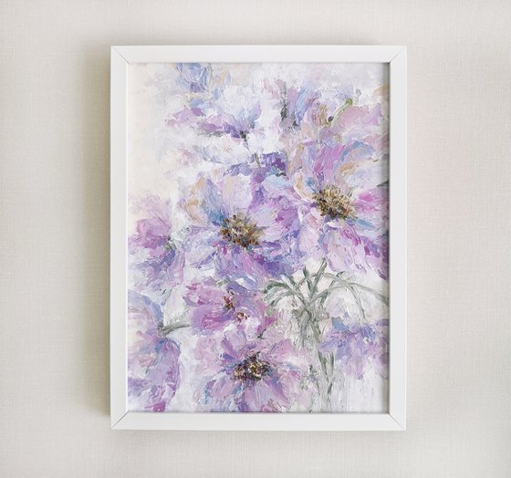 Flowers in pastel colors. Light lilac impressionist flowers