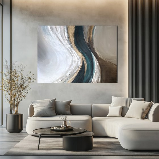 Teal Gold-Sculpted Currents