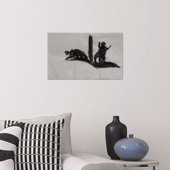 Two cats 2, ink painting on chinese paper, 33x53 cm