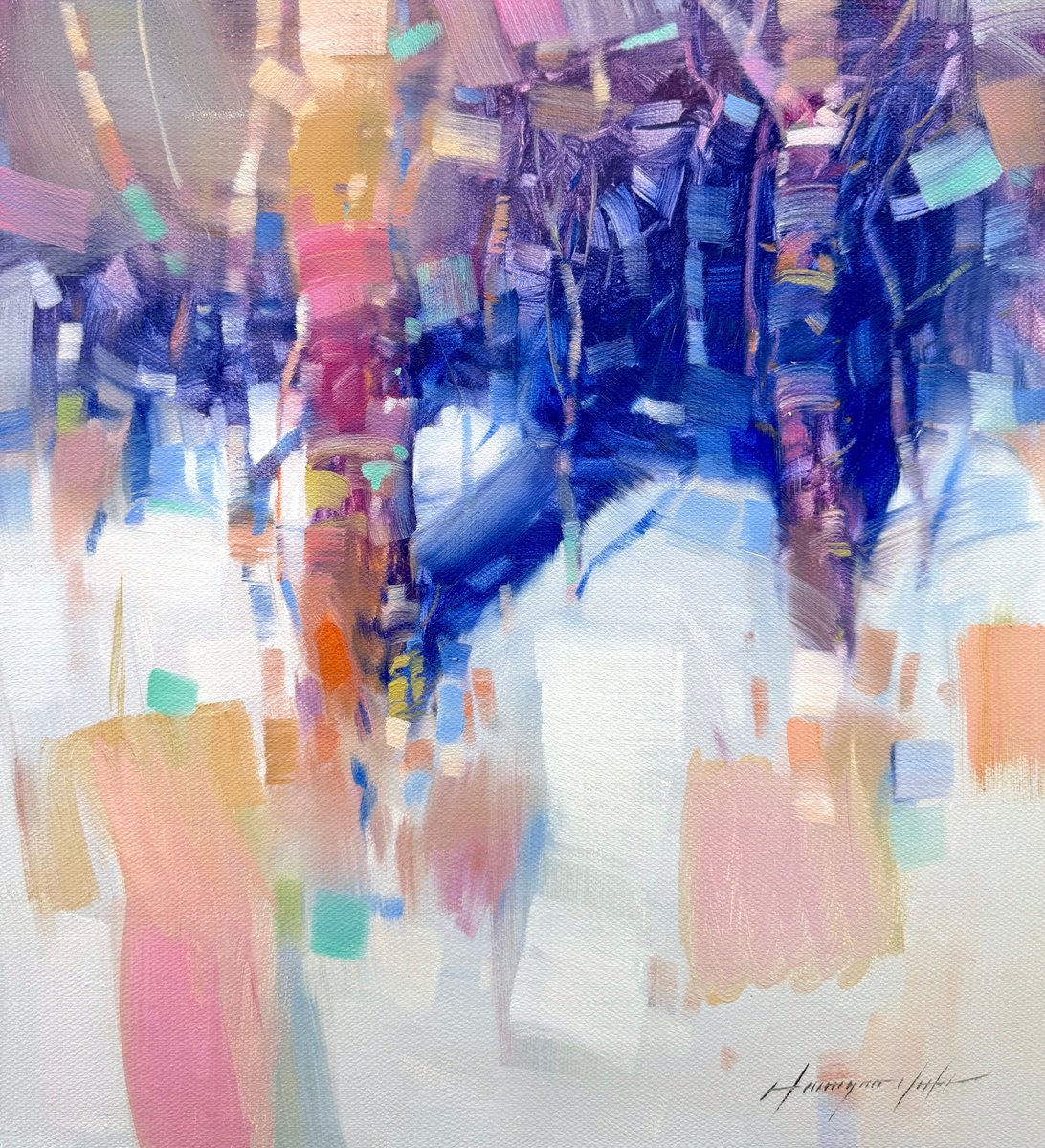 Impressionistic Landscape Oil Painting By Vahe Yeremyan, 15 X 16", Winter Trees, Original Artwork