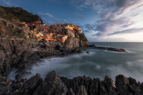 FIRST LIGHT OF MANAROLA - Photographic Print on 10mm Rigid Support by Giovanni Laudicina