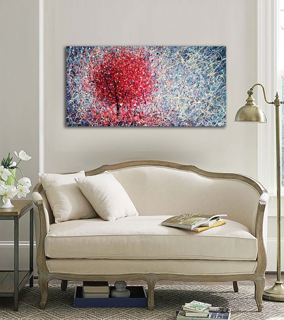 Blooming flowers Pink tree Love pink painting Sakura Blossom Dream abstract art - Ready to hang
