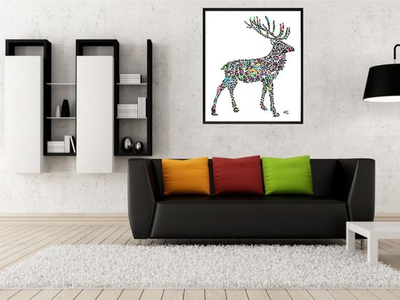 Reindeer, Framed Artwork, 16 x20 inches,