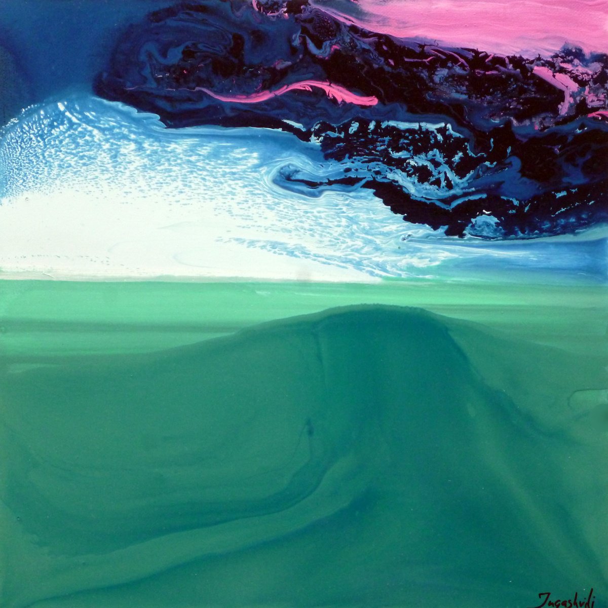 Abstract Landscape Oil Painting By Jacob Jugashvili, 14 X 14, Untitled I, Original Artwork