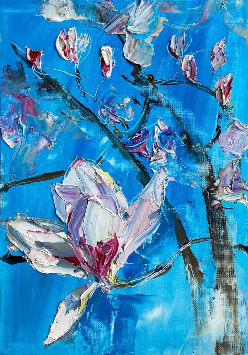 Impressionistic Botanical Oil Painting By Mily Art, 11 X 15", Magnolia Blossom Oil Study, Original Artwork