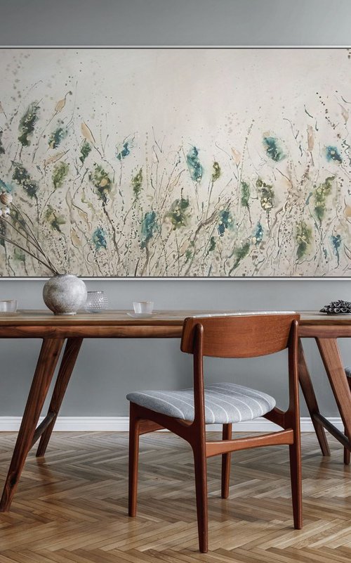 Blooms in Moss Green and Gold 1 by Laurie Franklin