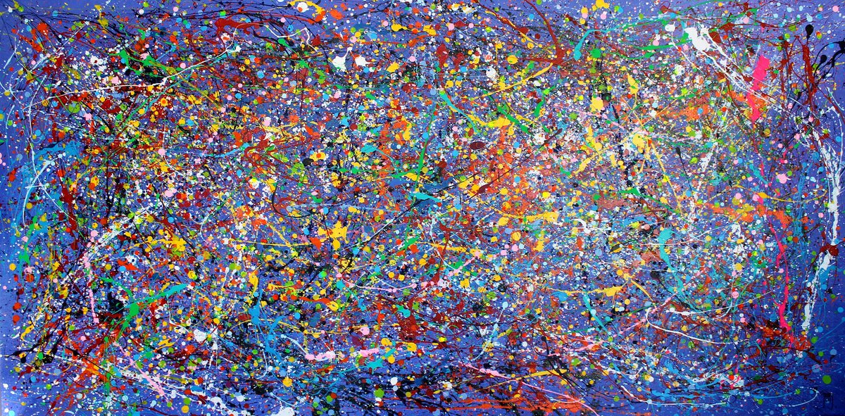 Abstract Acrylic Painting By Juan Jose Garay, 79 X 39", Oniric Blue, Original Artwork