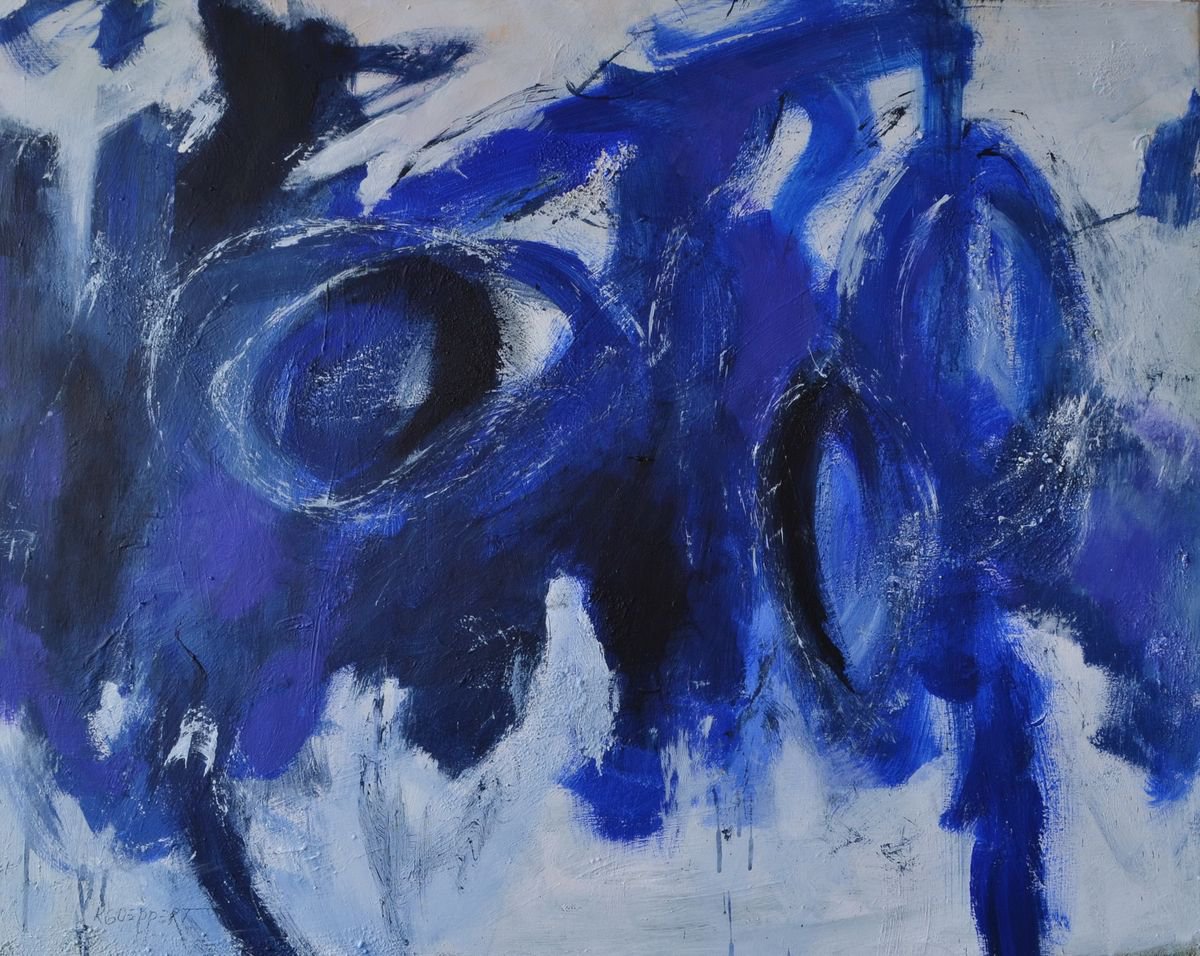 Look me in the Eye - large acrylic abstract in blue and white ready to hang on deep canvas by Karin Goeppert