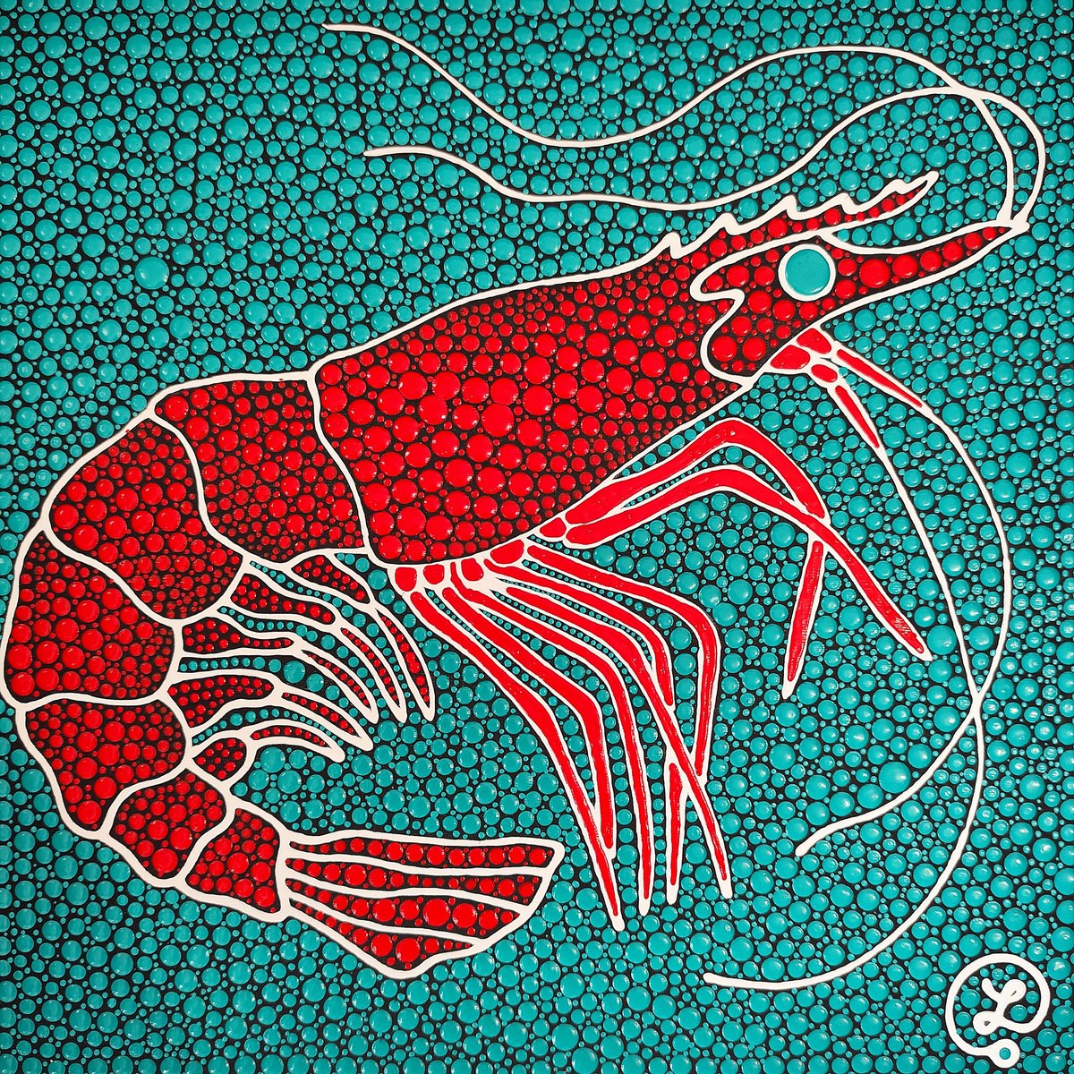 Expressive Landscape Acrylic Painting By Oxana Lazari, 12 X 12", Red Shrimp, Original Artwork