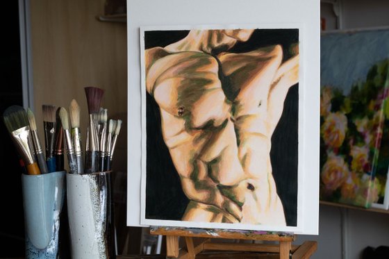 Male nude Torso 2 watercolor man body muscles