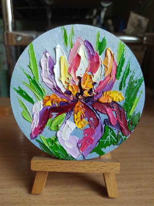 Little iris - small bouquet, small painting, bouquet, flowers oil painting, oil painting, flowers,  postcard, gift idea, gift by Anastasia Kozorez