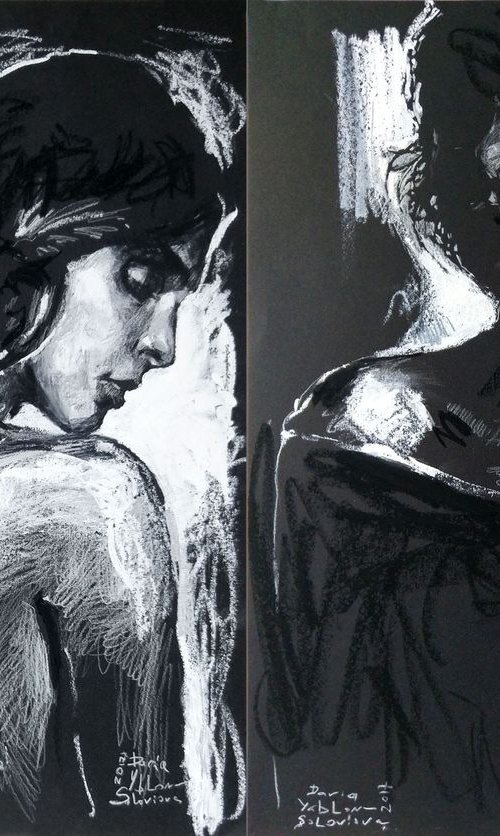 Set of2 Woman In the darkness Gift idea for romantic by Daria Yablon-Soloviova