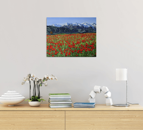 Mountain, Field of poppies