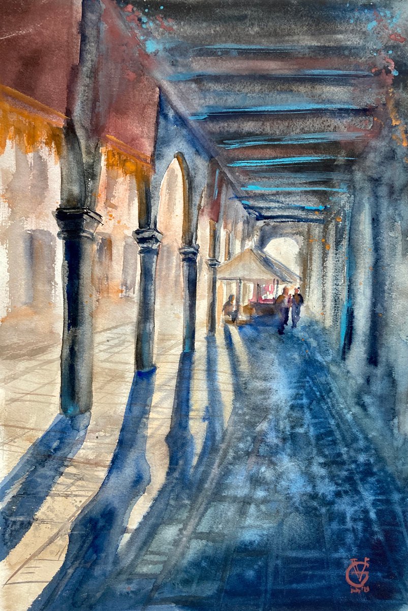 Impressionistic Cityscapes Watercolour By Valeria Golovenkina, 15 X 22", Rialto Mercato, Original Artwork