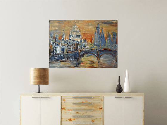 LONDON SUNRISE , abstract impressionist painting 70x100cm