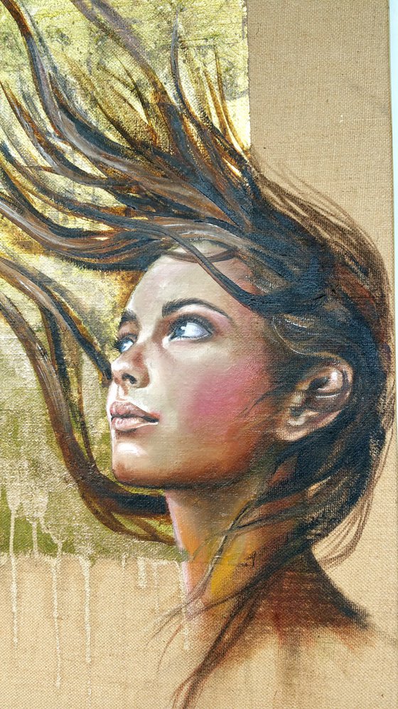 "Flying connection I " 96x52x2cm,original oil,painting on jute canvas , ready to hang