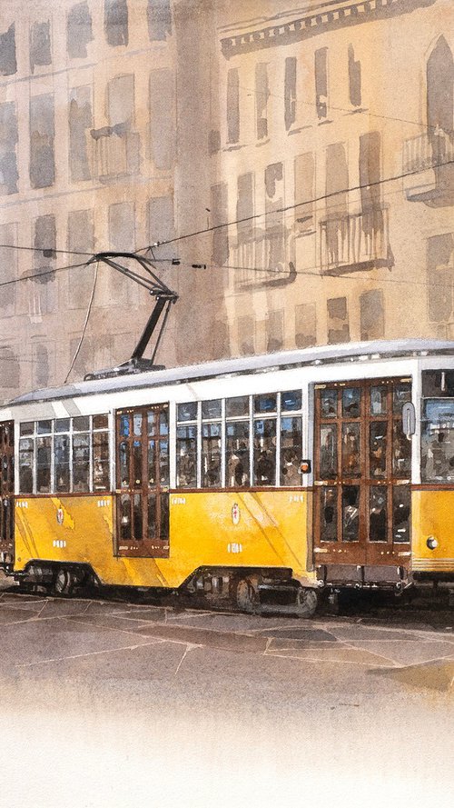 Classic Yellow Tram in Sunlight by Masato Watanabe